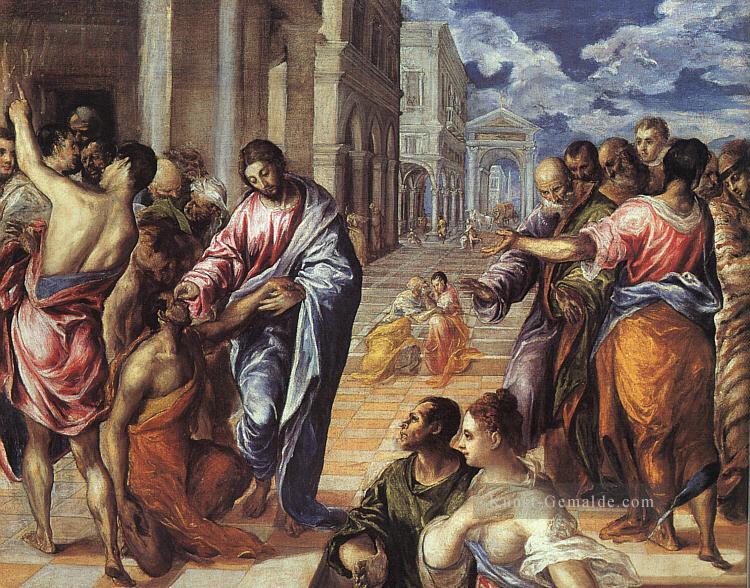 Christus heilt die Blinde 1577 spanische Renaissance El Greco Ölgemälde